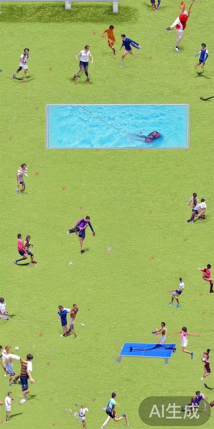 多元化的运动项目：涵盖足球、篮球、乒乓球、游泳、羽